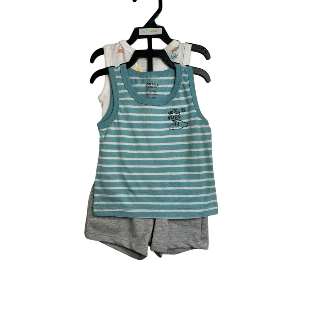 carters child of mine baby boys 3 piece summer outfit set size 6-9 months‎